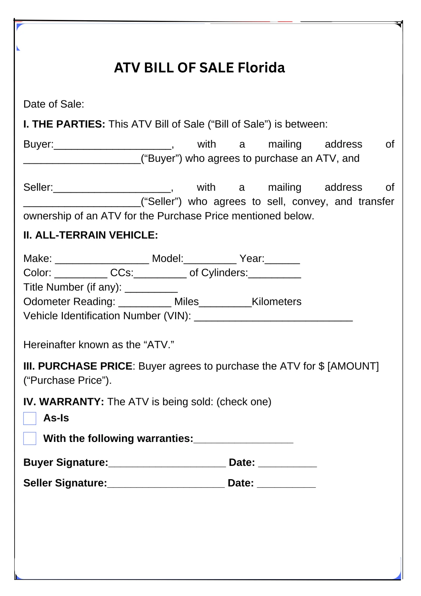 Florida Bill of Sale