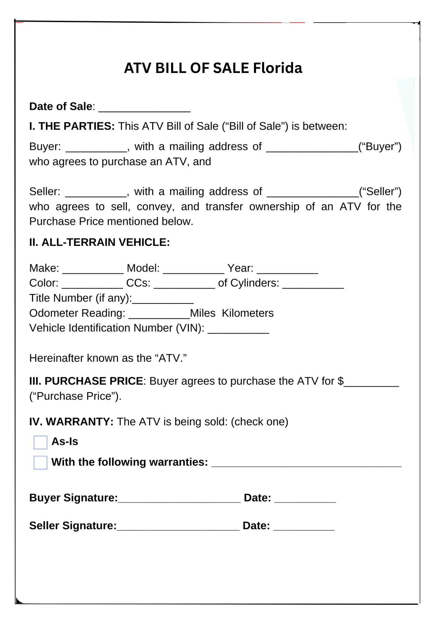 Florida Bill of Sale