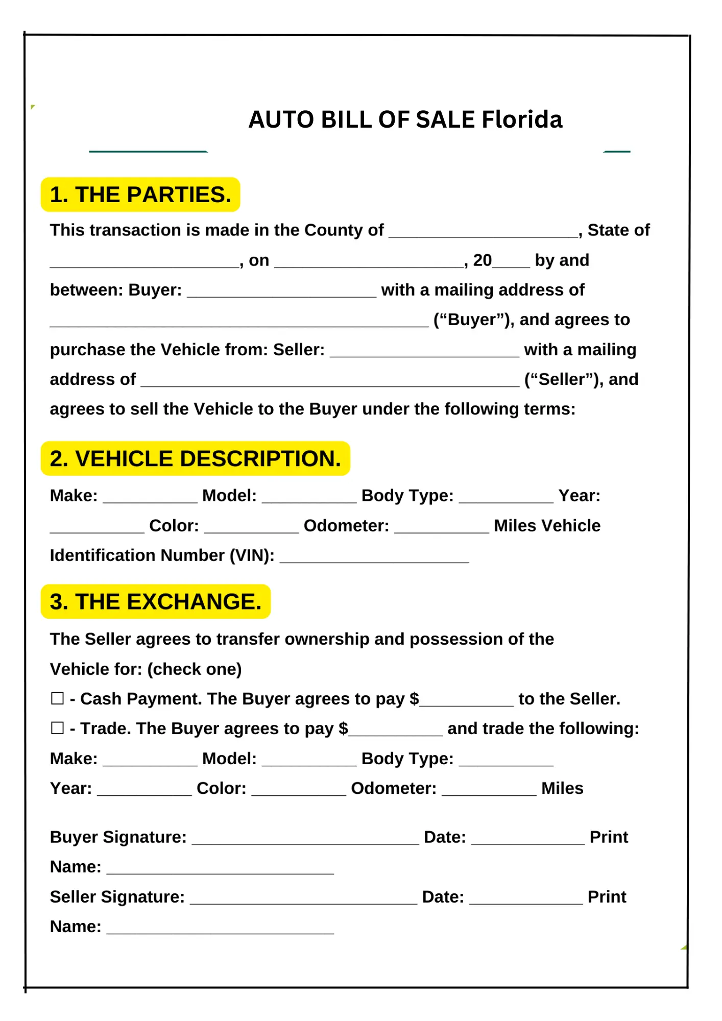 Florida Bill of Sale