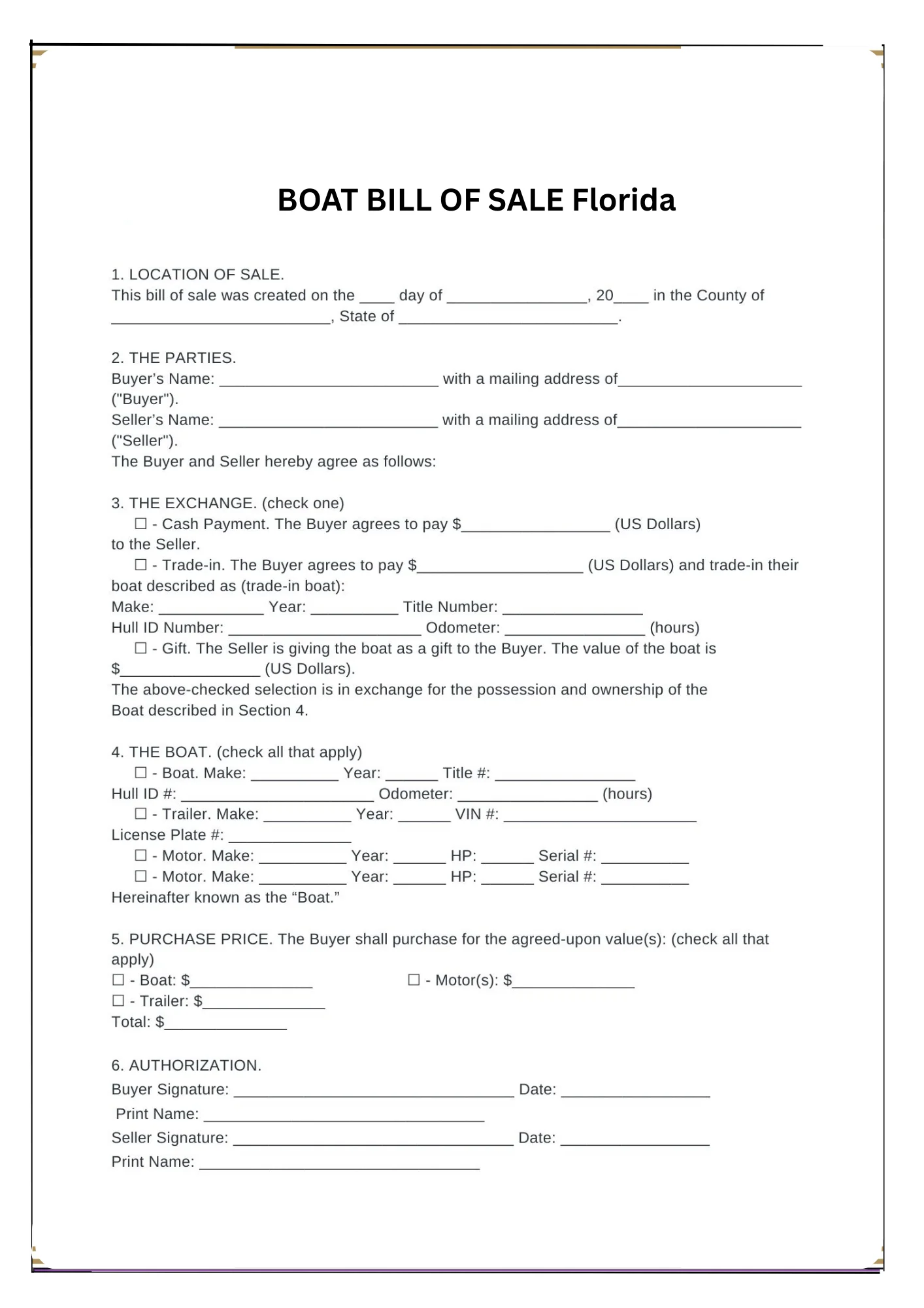 Florida Bill of Sale