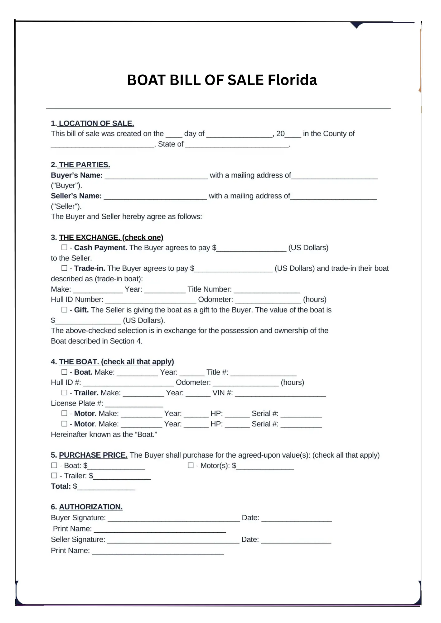 Florida Bill of Sale