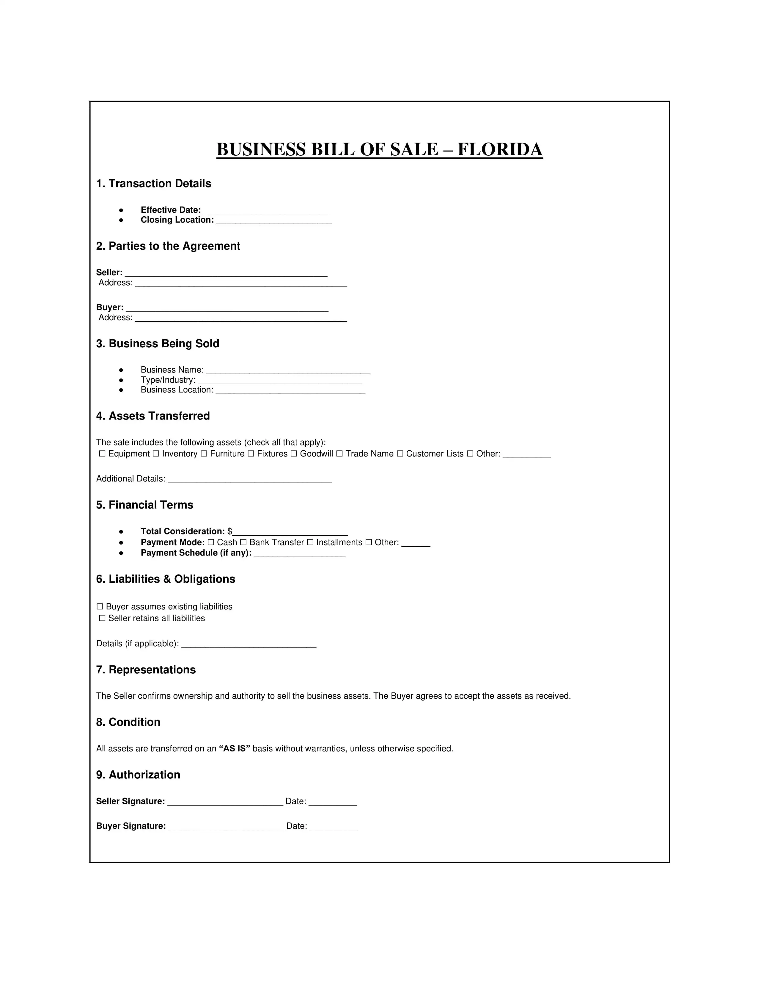 Florida Bill of Sale