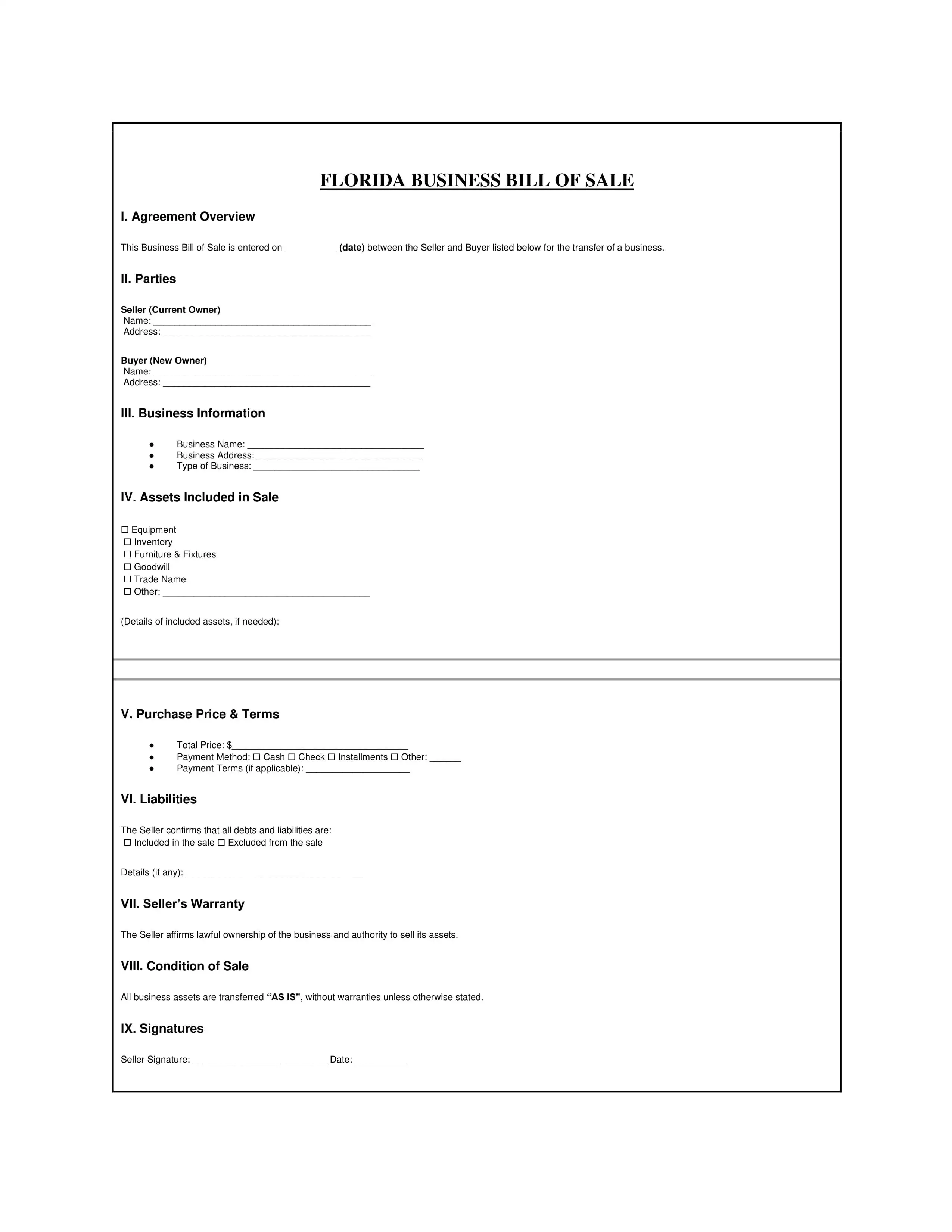 Florida Bill of Sale