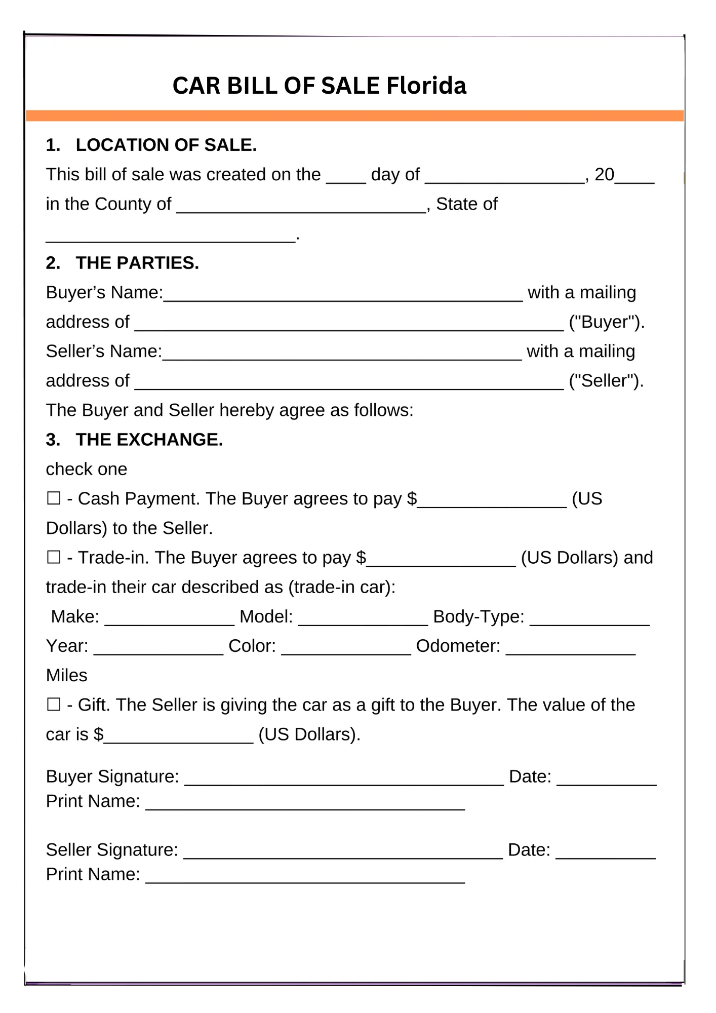 Florida Bill of Sale