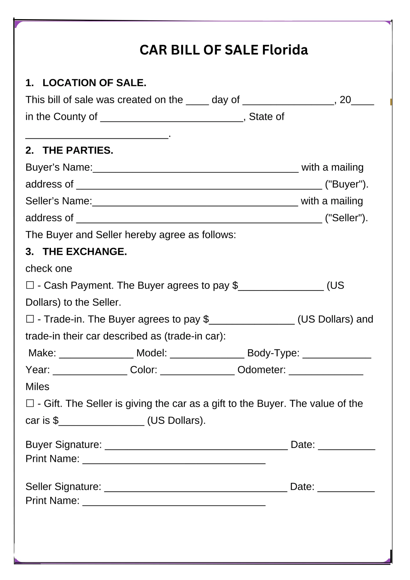 Florida Bill of Sale
