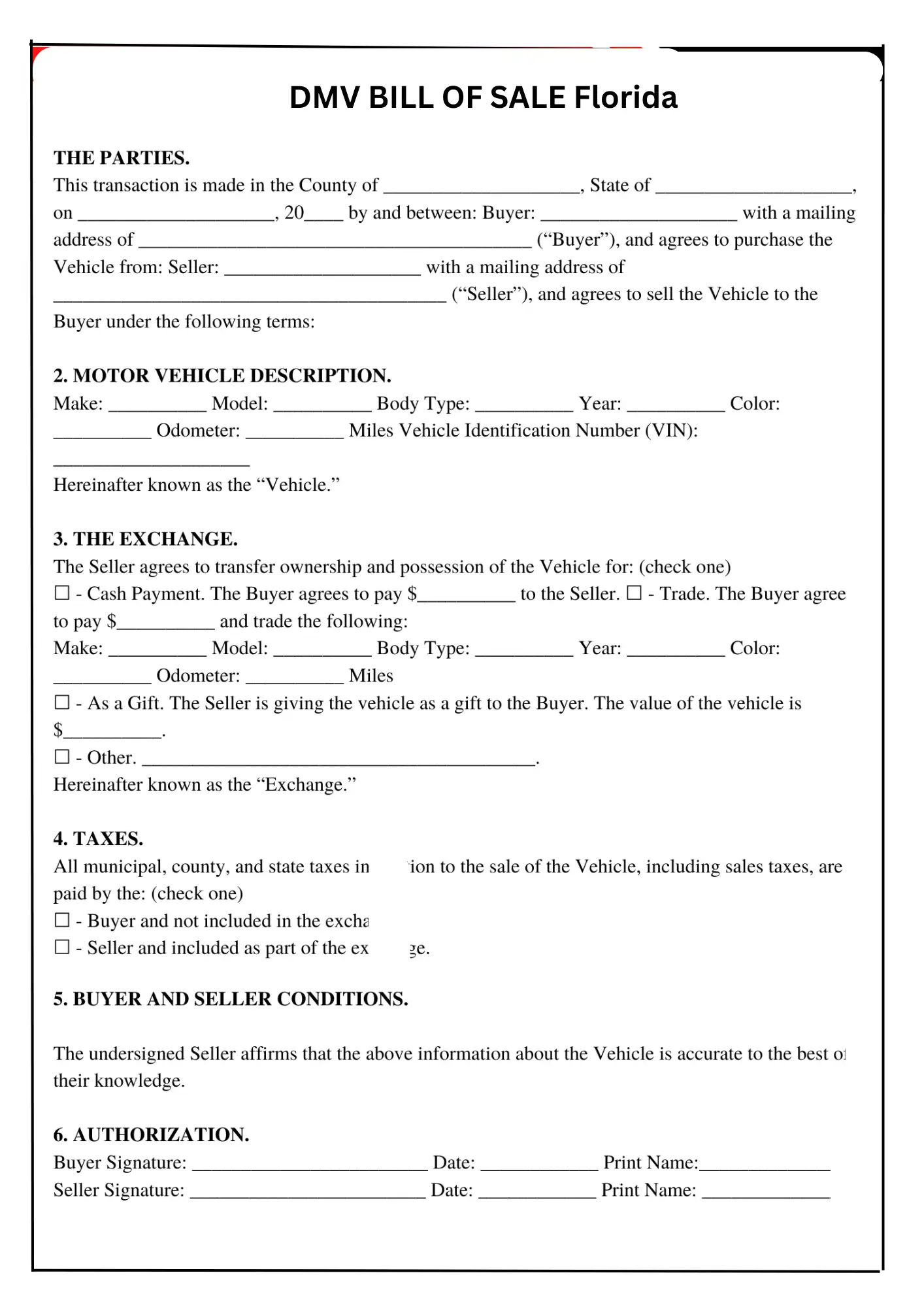 Florida Bill of Sale