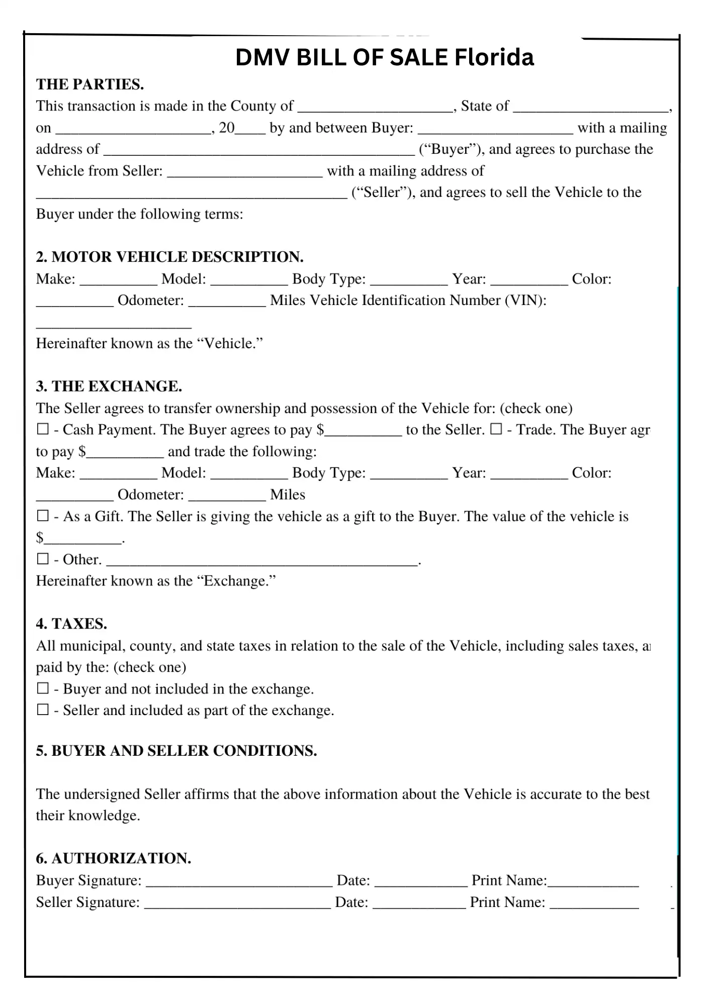 Florida Bill of Sale