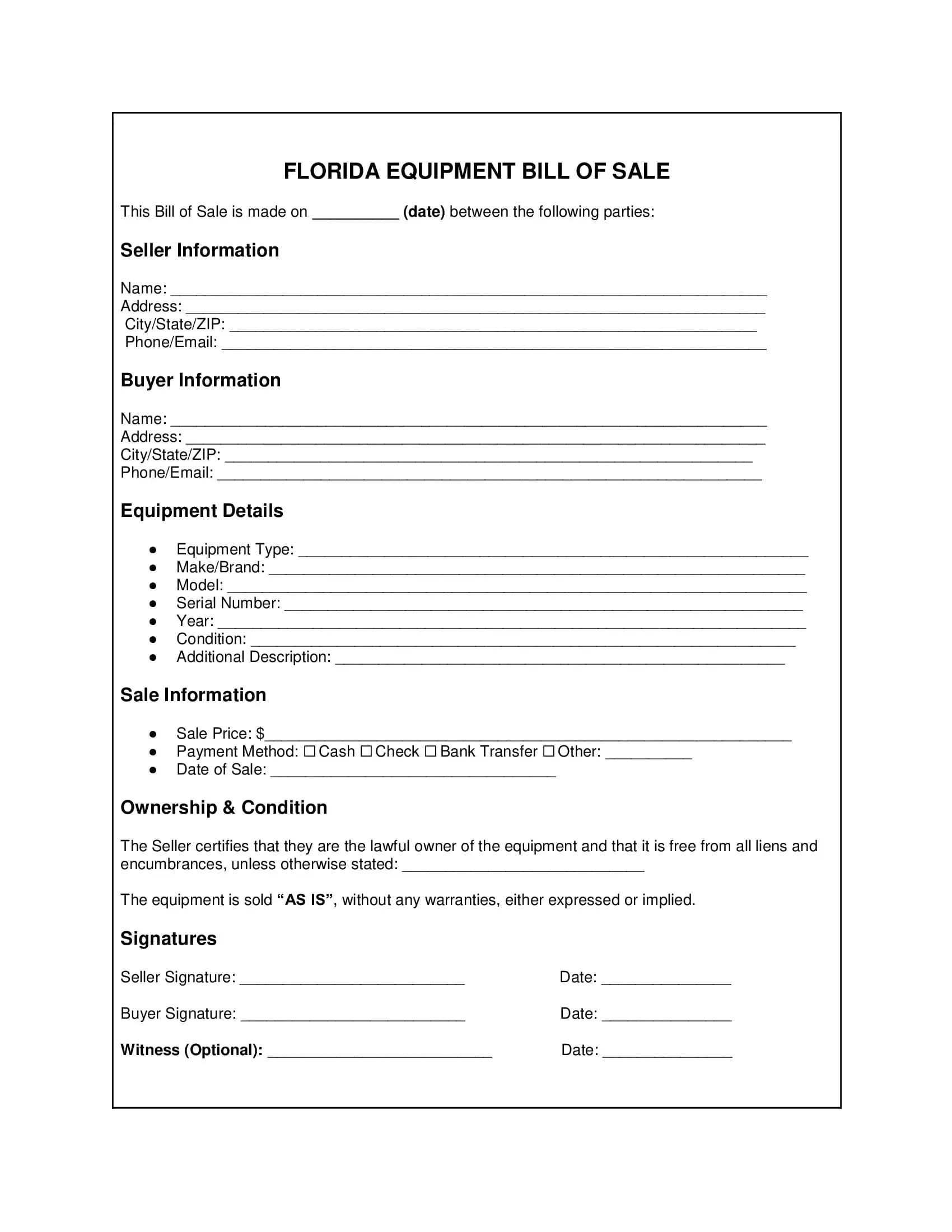 Florida Bill of Sale