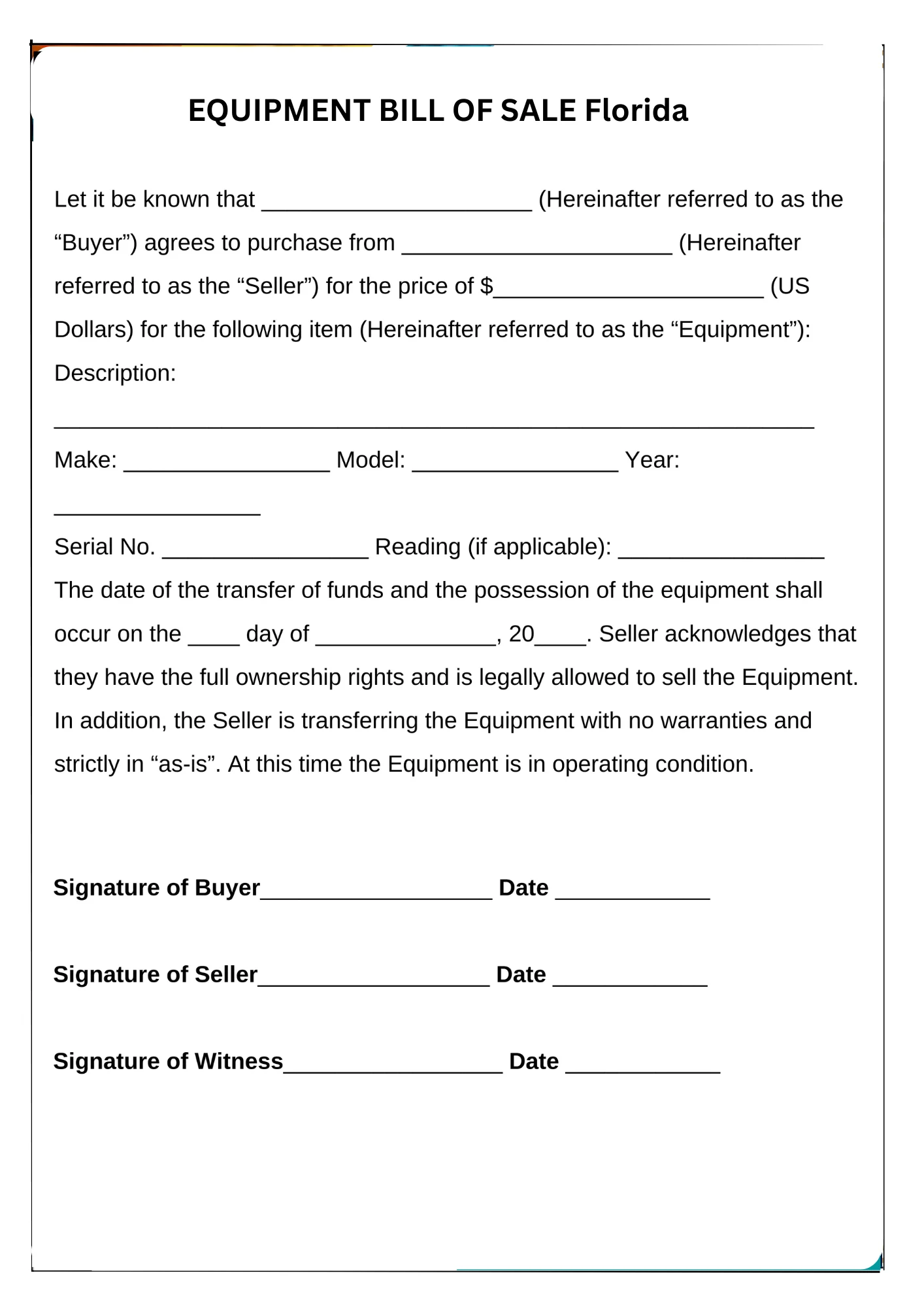 Florida Bill of Sale