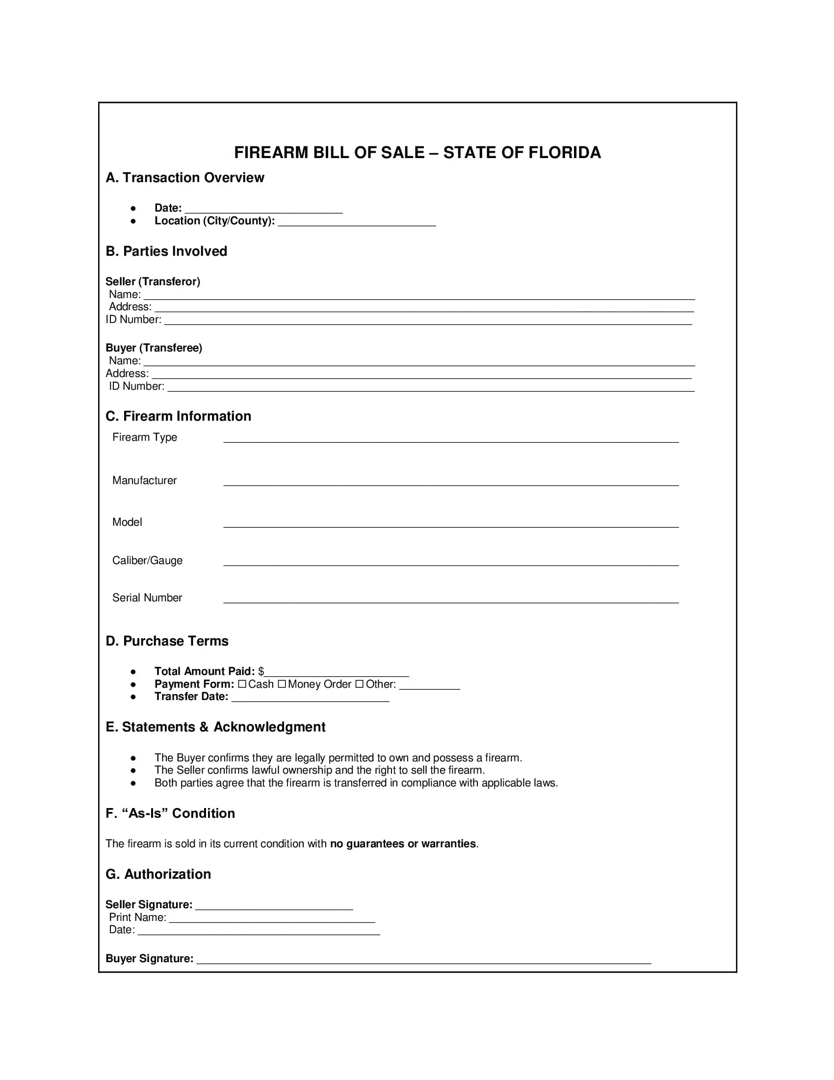 Florida Bill of Sale