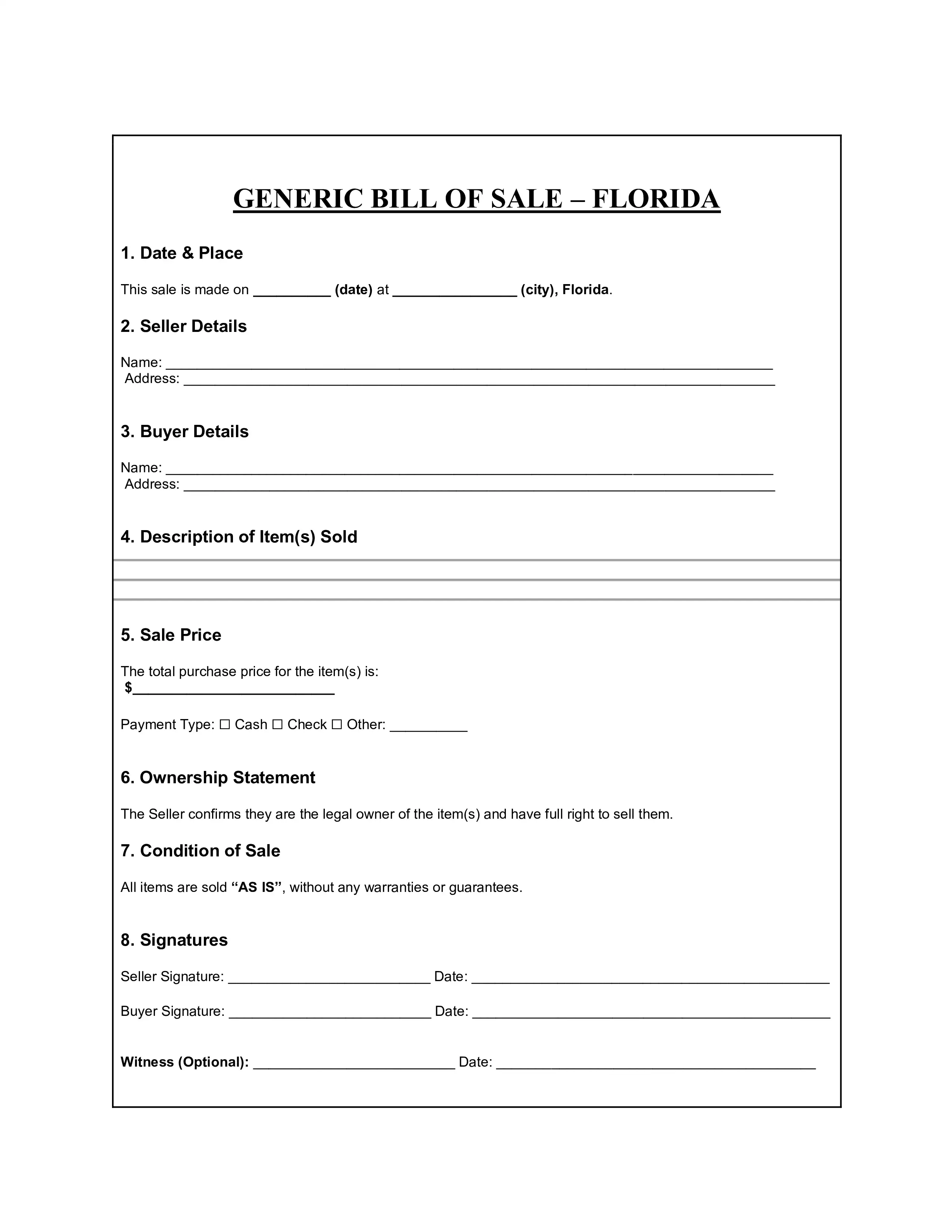 Florida Bill of Sale