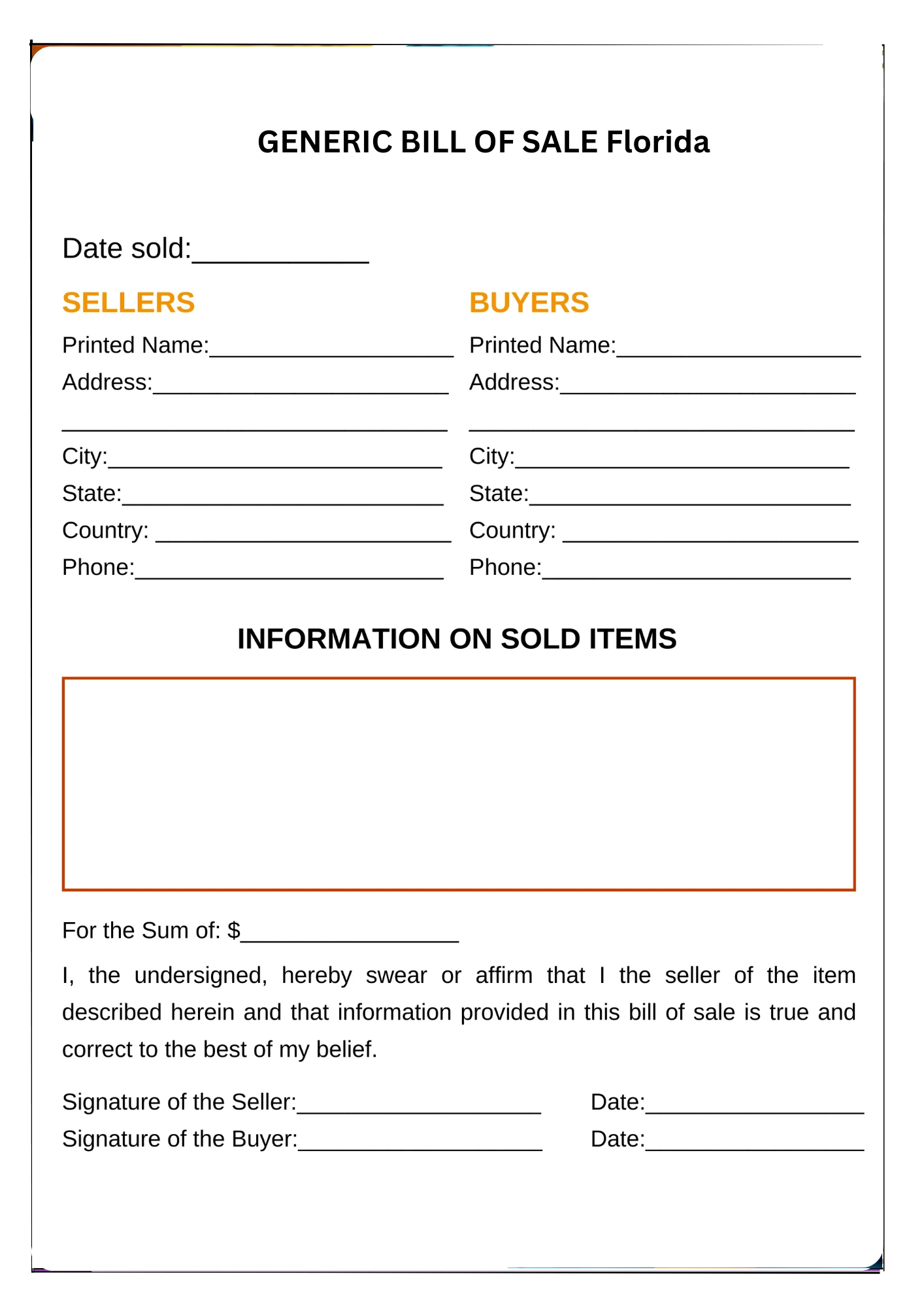 Florida Bill of Sale