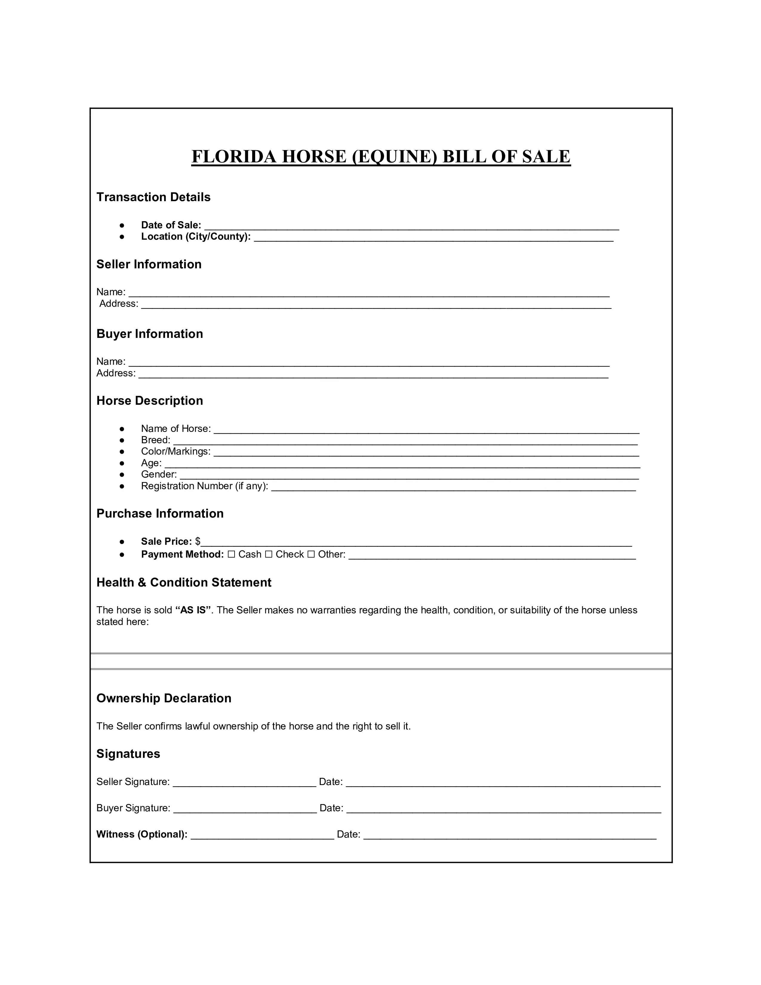Florida Bill of Sale