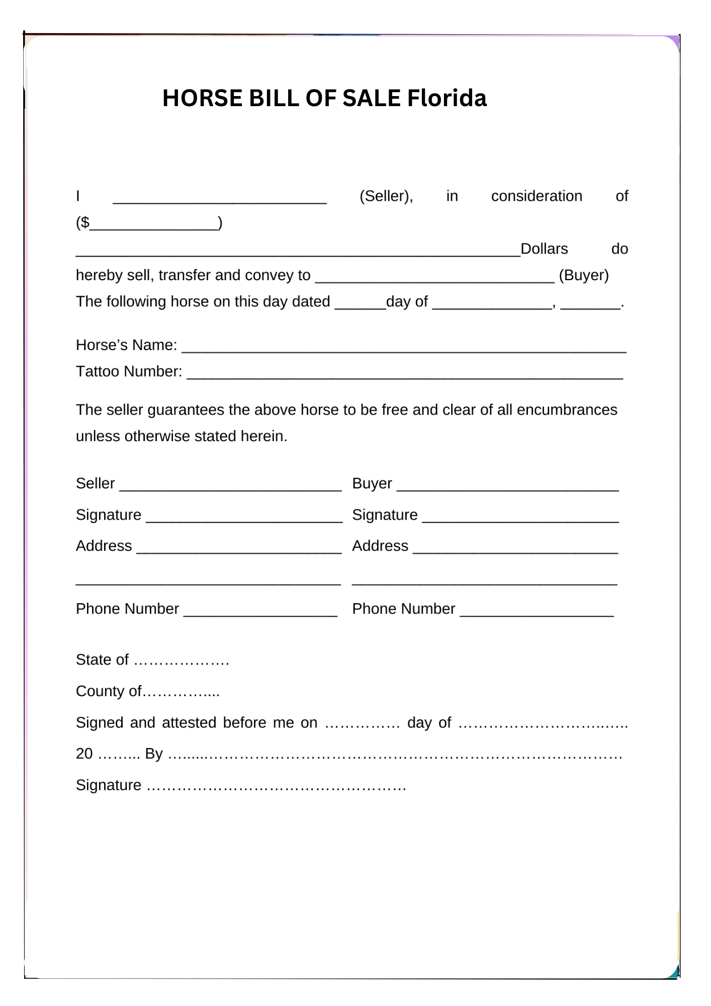 Florida Bill of Sale