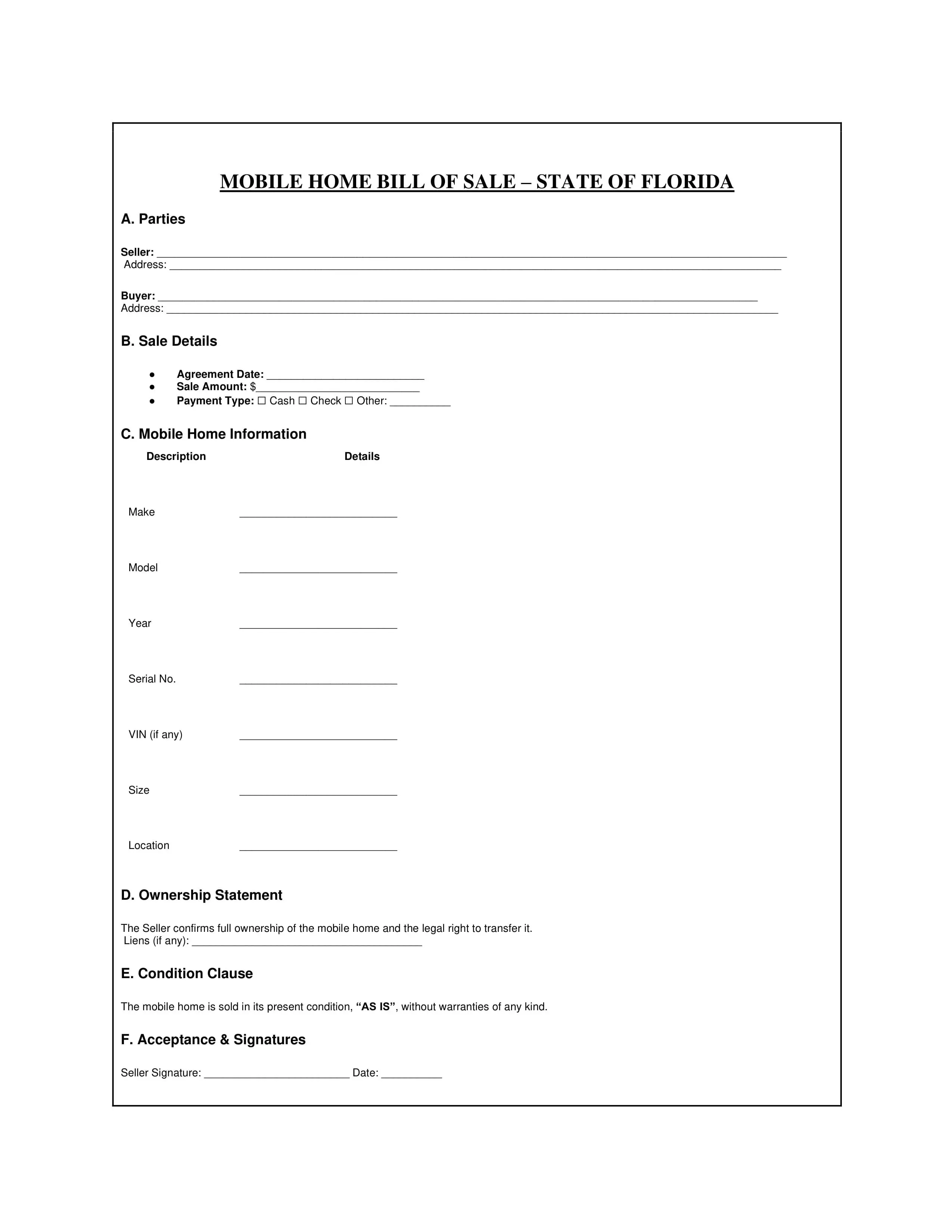 Florida Bill of Sale