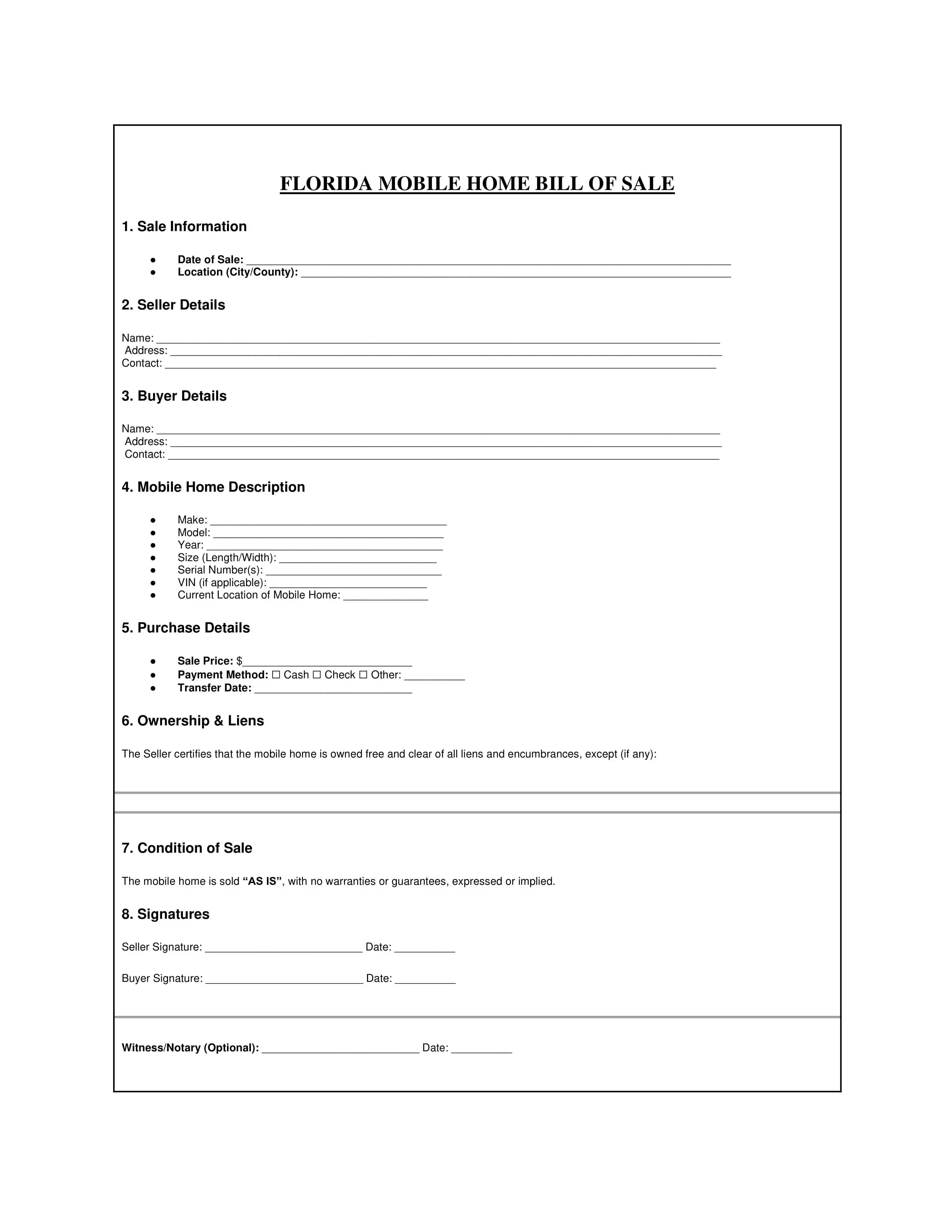 Florida Bill of Sale