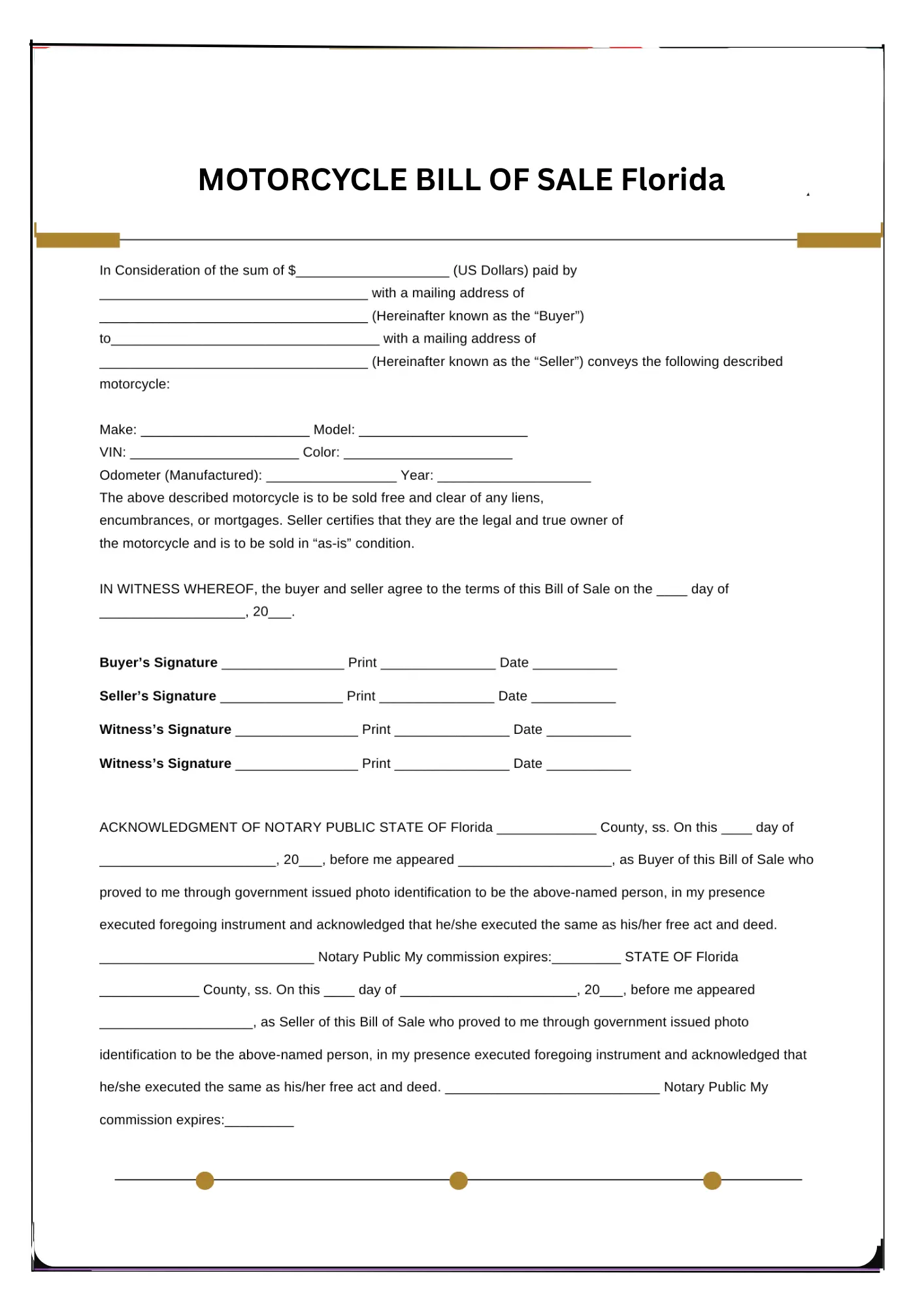 Florida Bill of Sale