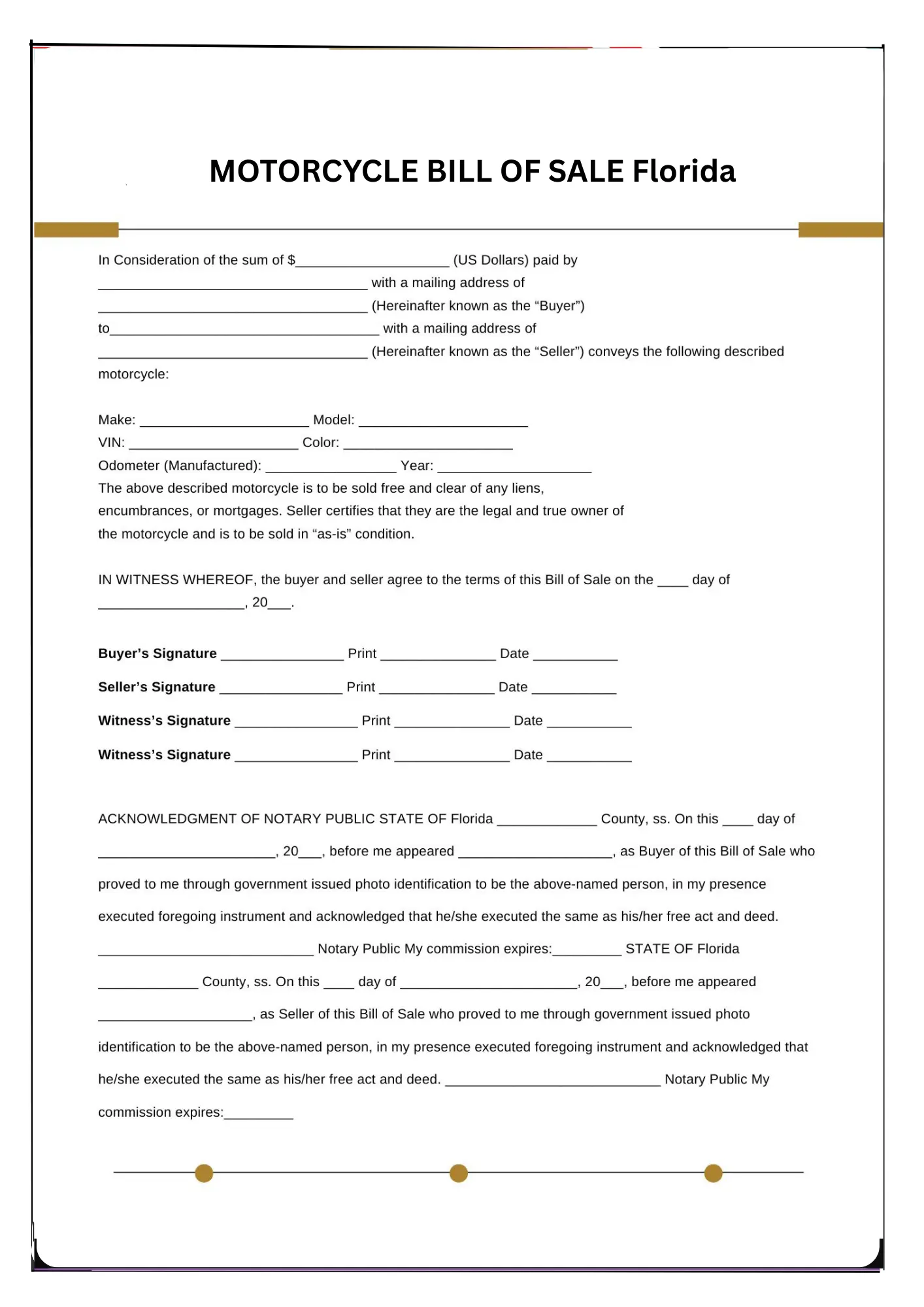 Florida Bill of Sale