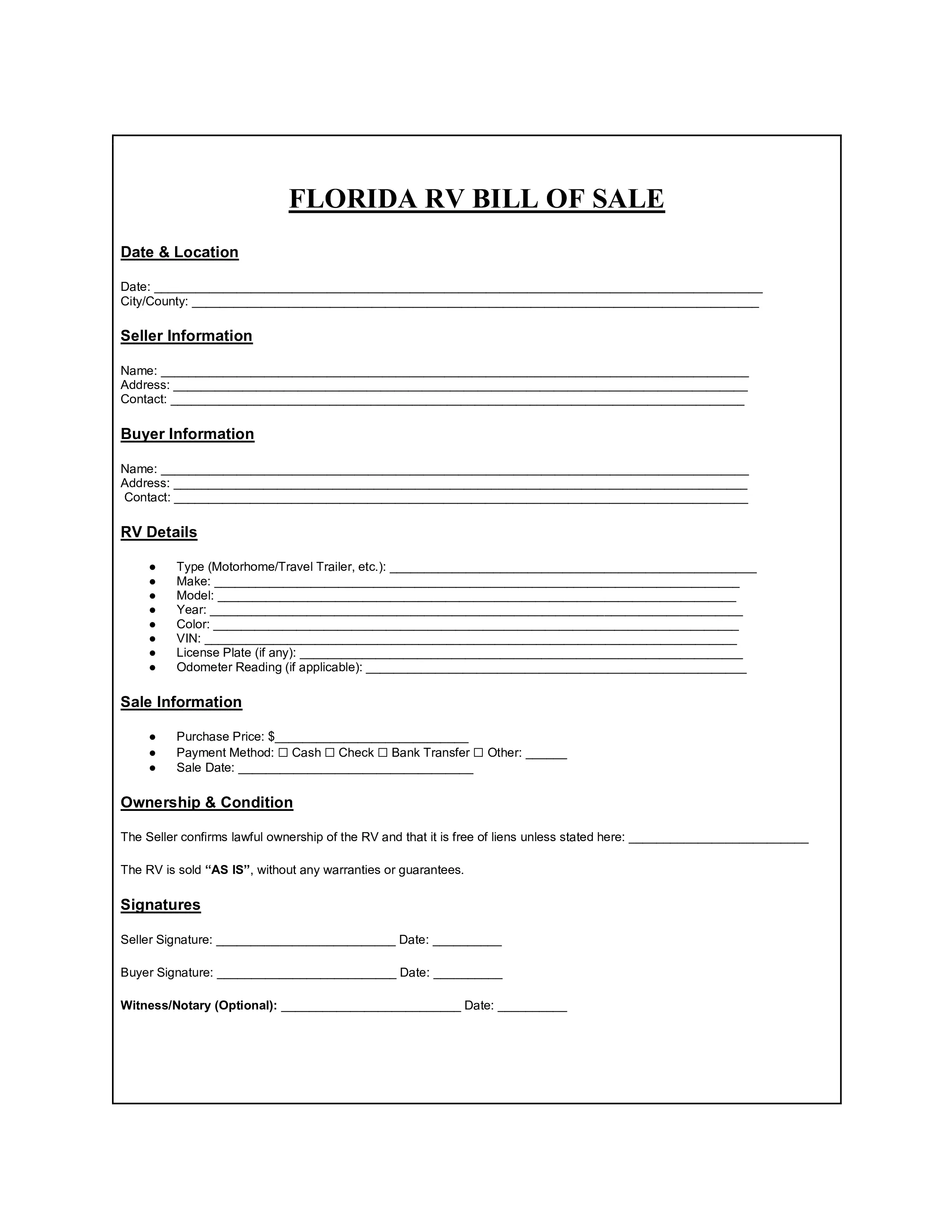 Florida Bill of Sale