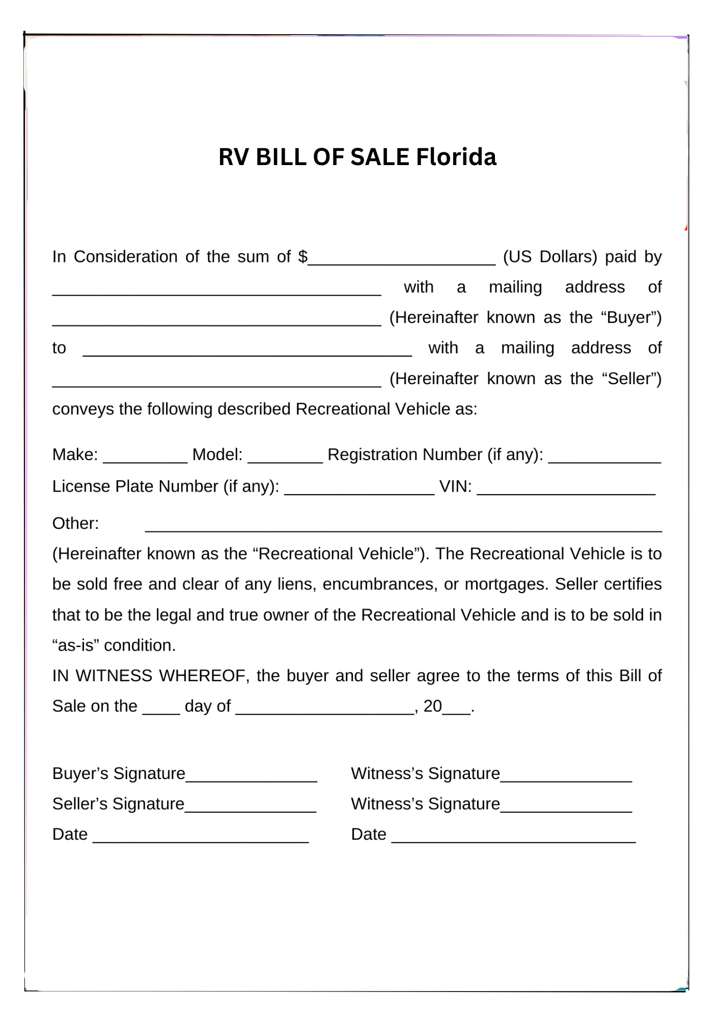 Florida Bill of Sale