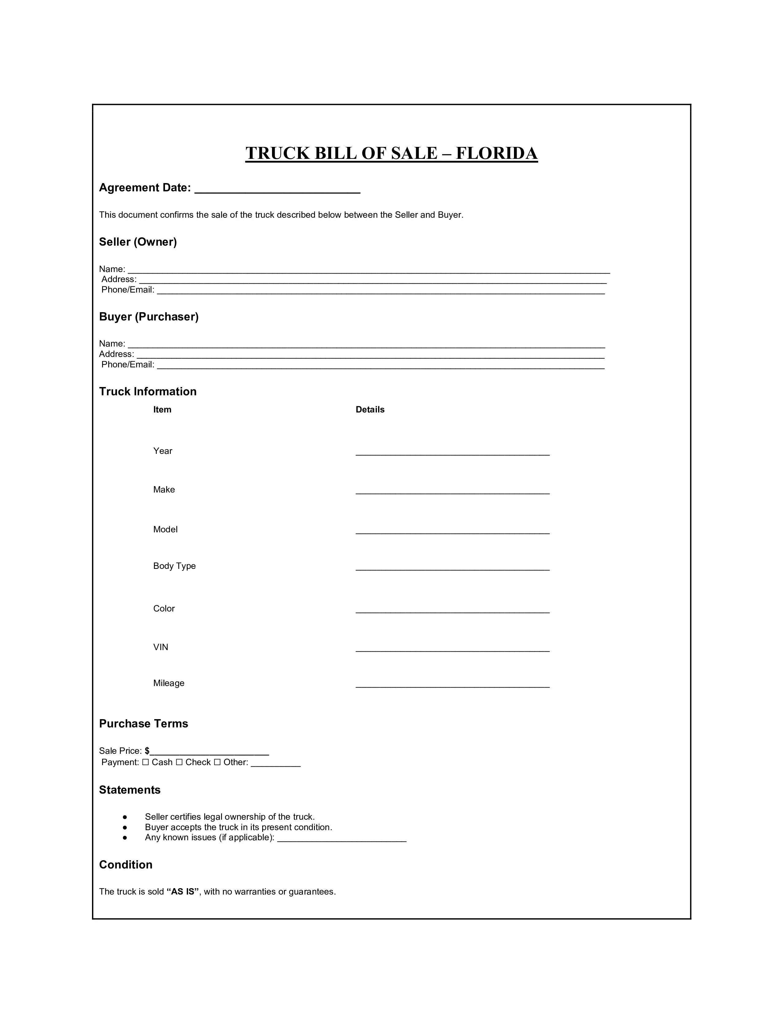 Florida Bill of Sale