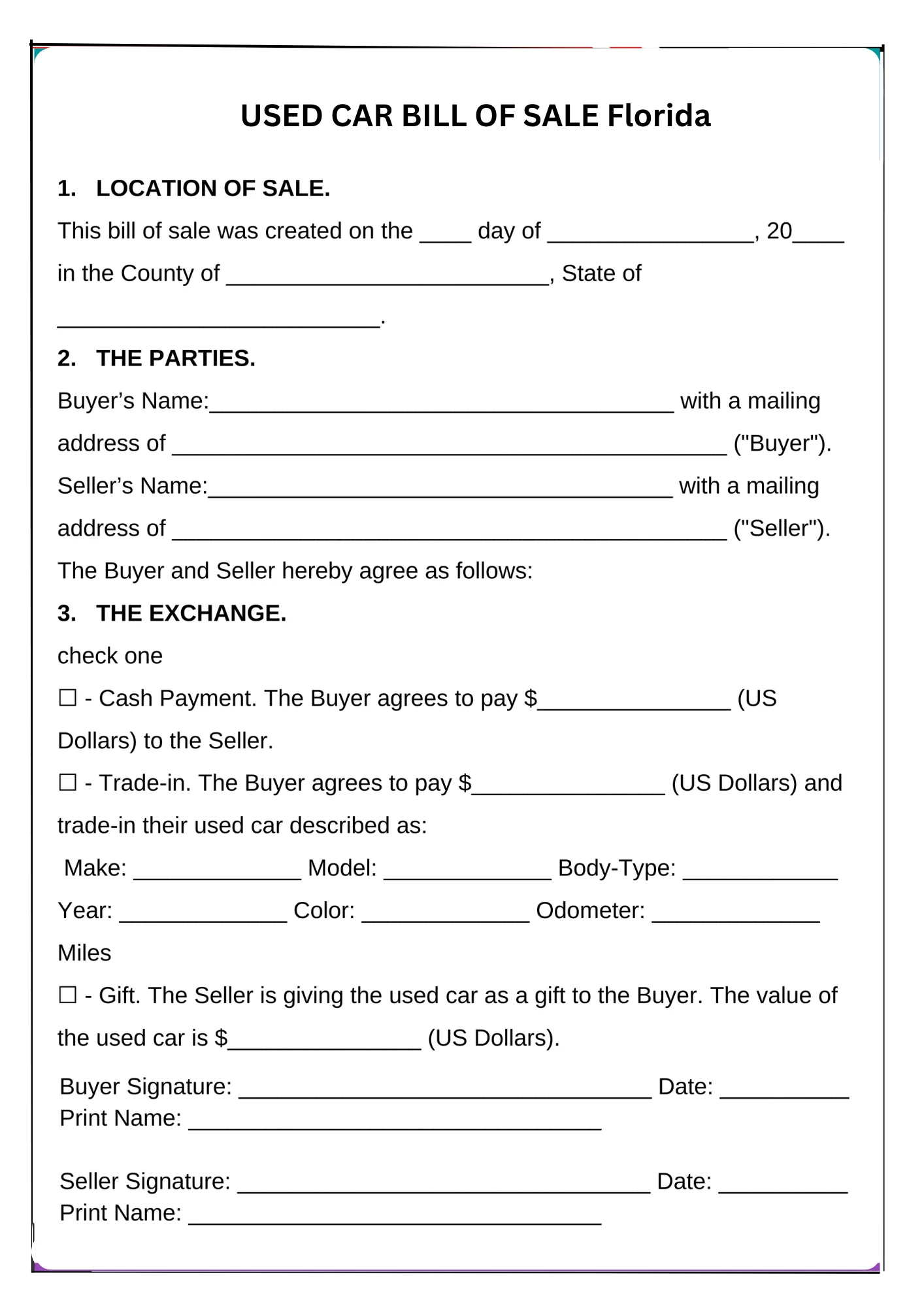 Florida Bill of Sale