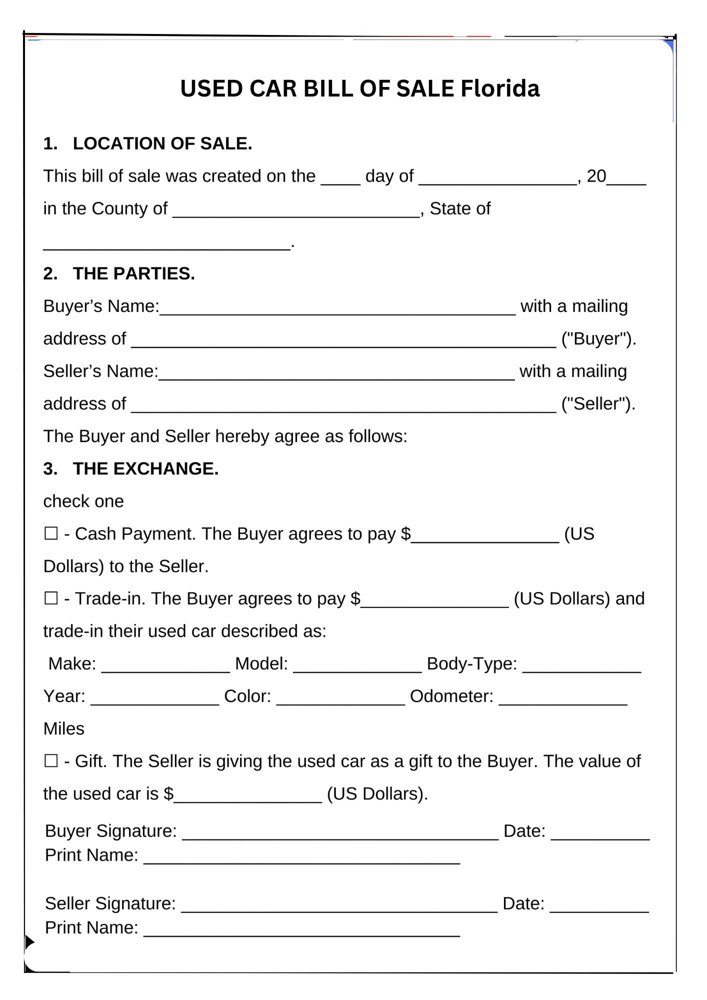 Florida Bill of Sale